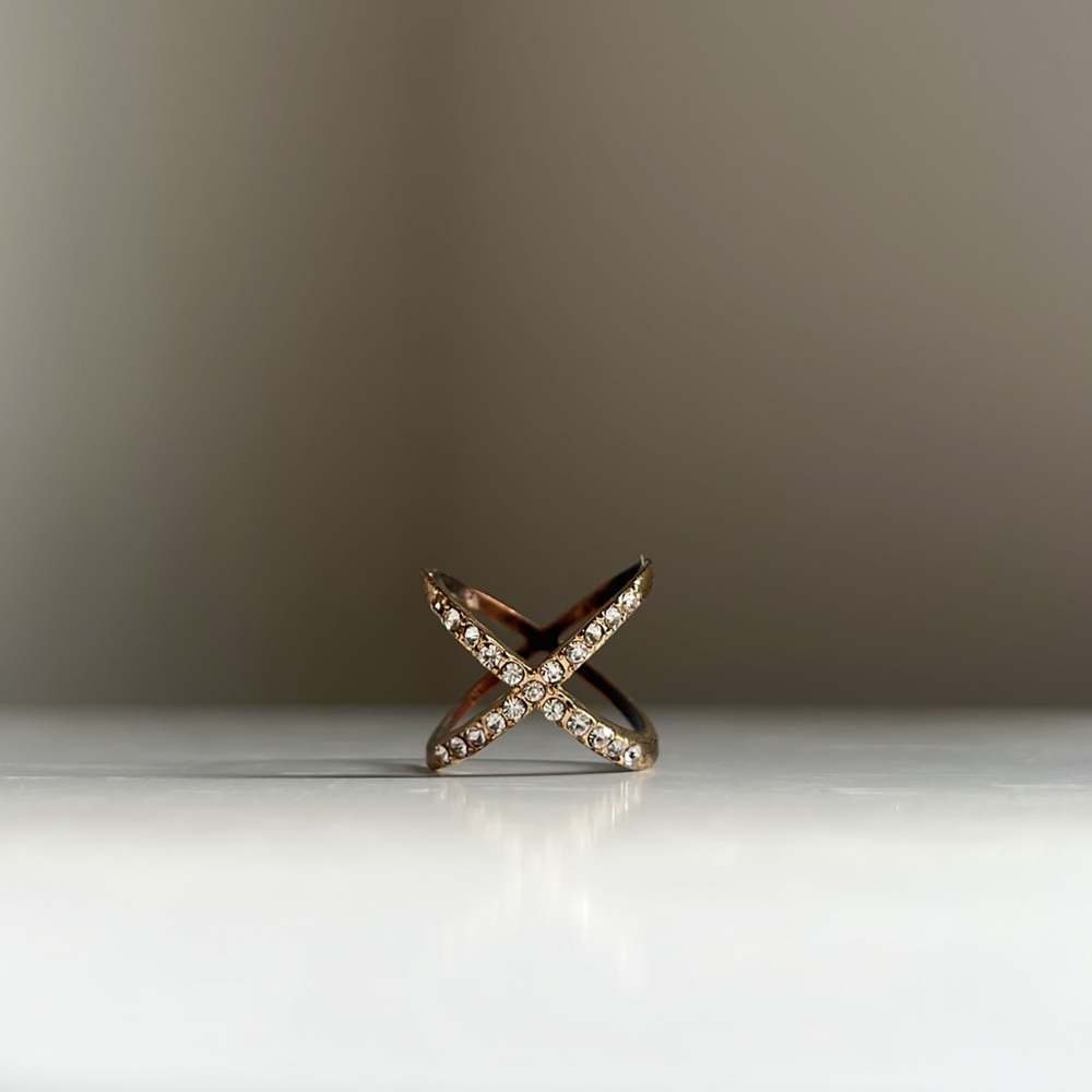 Pave Gold Crystal x ring size 7 - Picture 2 of 14